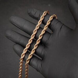 Solid Rose Gold Plated Heavy 316 Stainless Steel 6MM Twist Rope Chain Necklace
